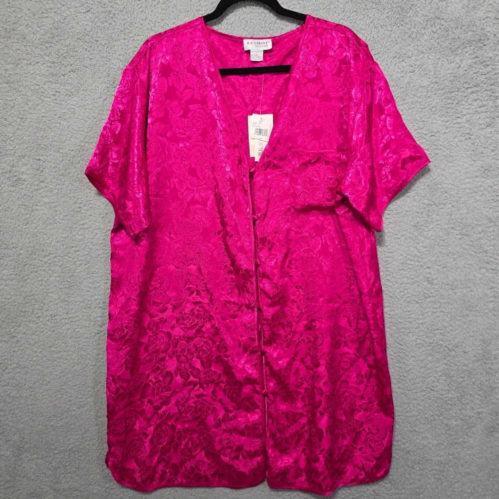 Vintage B G Street Pink Satin Style Chemise Nightgown Shirt Floral Large NWT 90s
